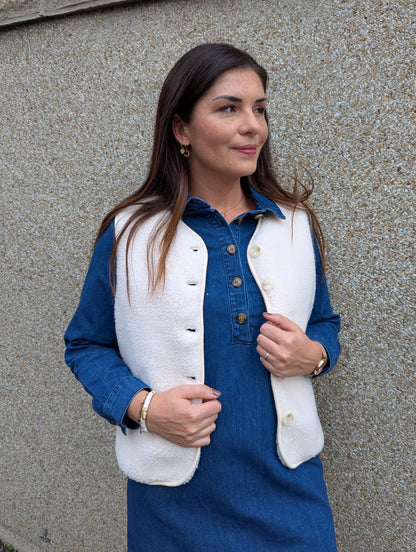 Gilet sans manches moumoute écru mouton femme