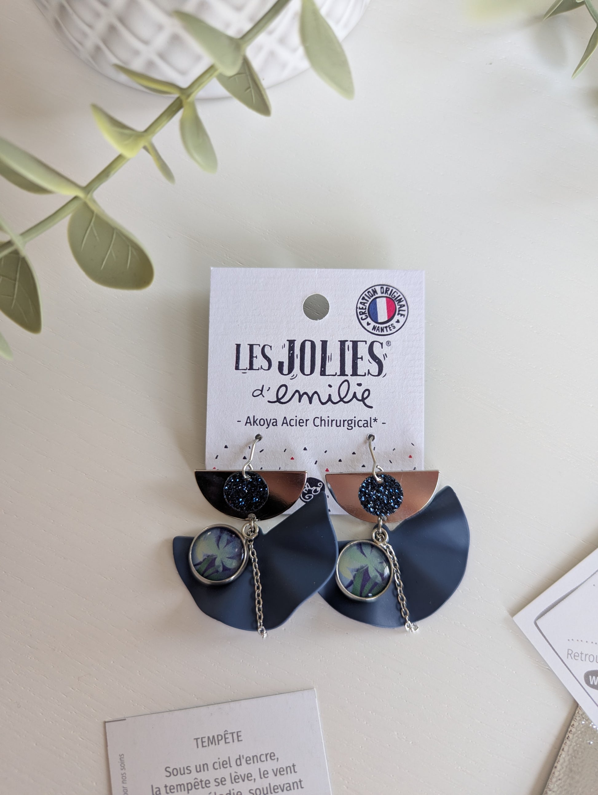 Boucles d'oreilles Akoya tempête argenté paillettes