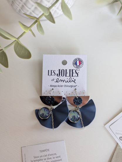 Boucles d'oreilles Akoya tempête argenté paillettes